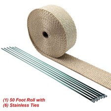 Tan Exhaust Header Wrap Roll 116x2x50 W Stainless Ties For High Temp Pipe Tan Exhaust Header Wrap Roll 116x2x50 W Stainless Ties For High Temp Pipe