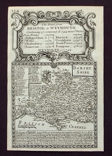 DORSET COUNTY MAP, BRITANNIA DEPICTA, original antique map, Bowen, 1720 - Picture 1 of 2