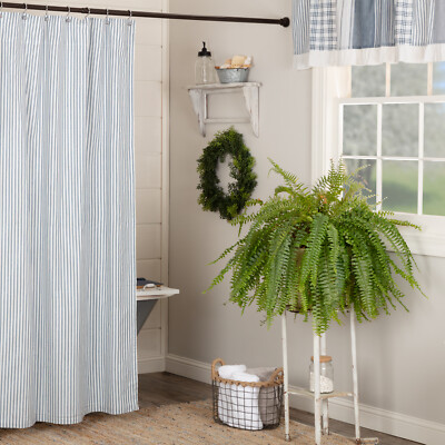 VHC Brands Shower Curtain Sawyer Mill Blue Ticking Stripe Farmhouse 72x72 Bath