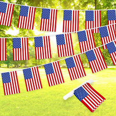 G128 American Printed Bunting Banner, Flag 8.2 x 5.5 Inch, Full String 33 Feet
