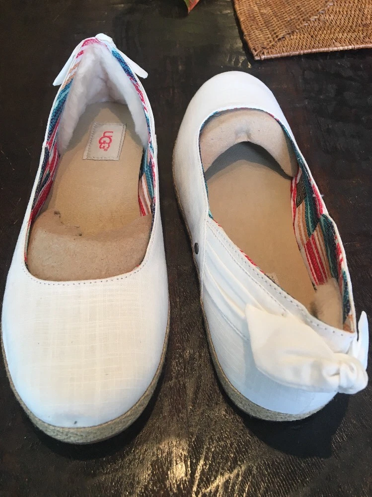 Ballerine UGG Perrie bianche da parete in tela NUOVE CON SCATOLA LEGGERO DIFETTO MISURA 10 FILO