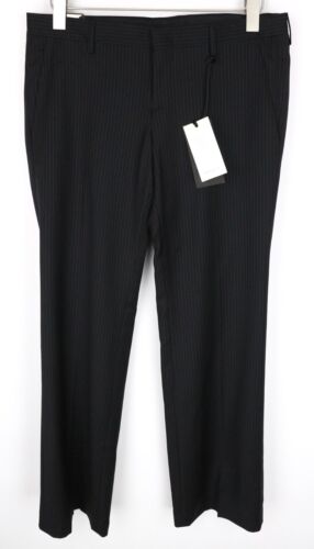 John Richmond Hombre Pantalones UK16 Negro Lana Pura Rayas Estampados Plisado - Imagen 1 de 8