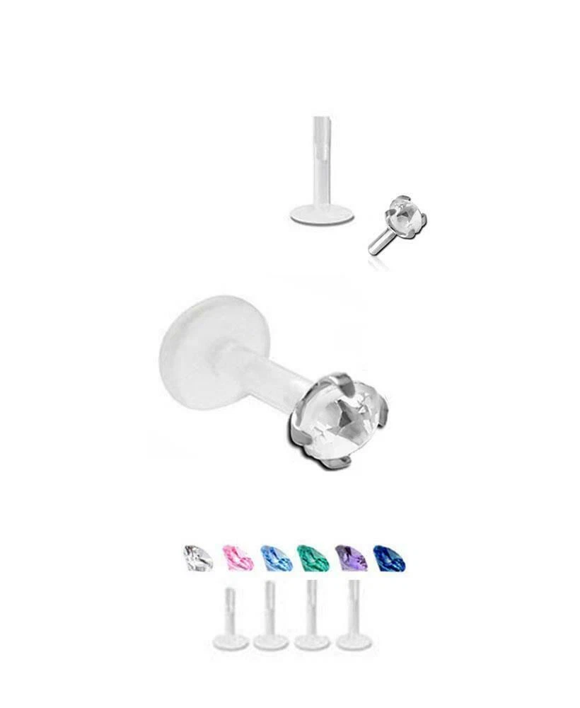 Bioflex Labret Style Push Pin Nose Stud or Nose Screw 4 Prong 1.5