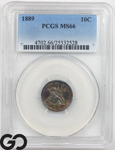1889 Seated Liberty Dime PCGS MS 66 ** Gorgeous Rainbow Toner, CPG: 850!