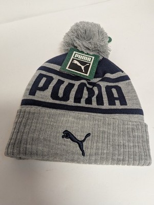 PUMA Frost Cuff Pom Adult Beanie With A Embroidery Puma.. Color.(Navy/Gray)