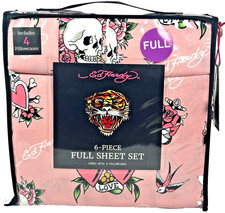Ed Hardy Pink Skull Heart Full Sheet Set 6 Piece Full Size 4 Pillowcases