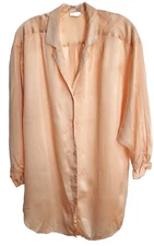 Fantasies by MORGAN TAYLOR  Nightshirt Long sleeve collar 100% Silk Peach Sz M