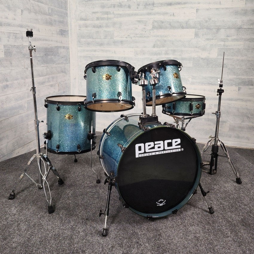 Used Peace DNA Maple 5pc Drum Set w/Hardware, Blue Sparkle Lacquer