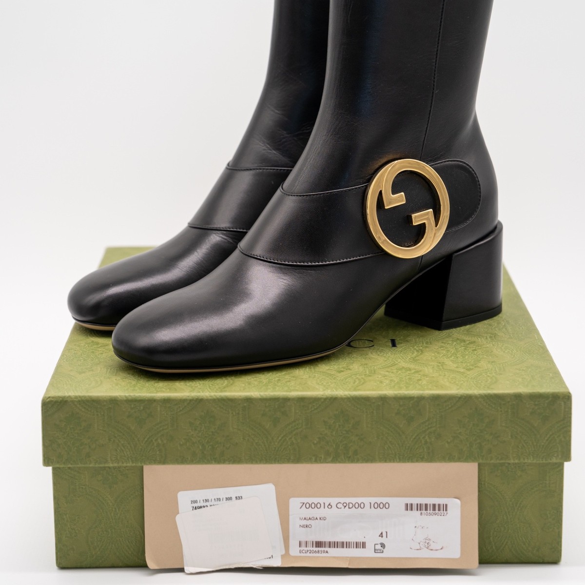 size 41G 11 US Gucci GG Blondie Black Leather Ankle Boots Gold | eBay