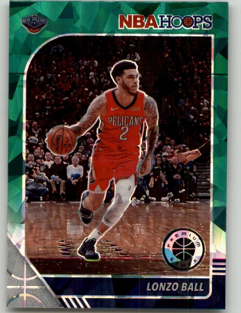 2019-20 Hoops Premium Stock Lonzo Ball Prizms Green Cracked Ice #116 Pelicans