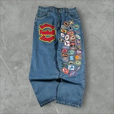 Vintage Jeff Hamilton Jeans Men 38x34 Blue NFL Teams Y2K Baggy Wide Leg Football