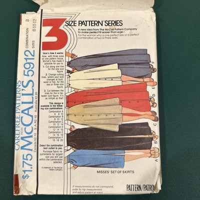 McCall's 5912 Sewing Pattern Set Of Skirts Sizes 8-10-12. Uncut