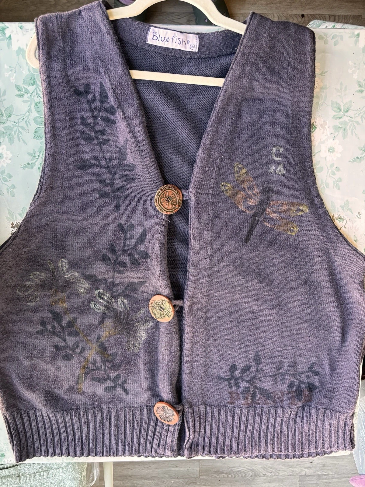 Vintage Blue Fish Clothing Purple Vest Women's Lagenlook Cotton