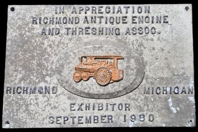 Vintage Richmond VA Engine & Threshing Association Plaque 1980
