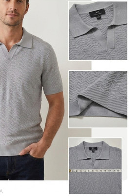 NWT Magaschoni Men's Gray Textured Knit Johnny Collar Polo Shirt Sweater Size M