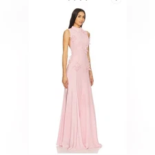 La Fuori Backless Maxi Dress in Ostrich Feather Pink Small
