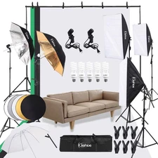 Photography Umbrella Softbox Lighting Kit Studio 5 Light Bulb Backdrop Stand