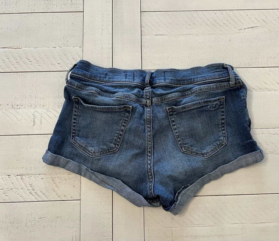 Шорты для девочек Hollister California с низкой талией синие/джинсовые расширенные эластичные 5 - Изображение 3 из 4