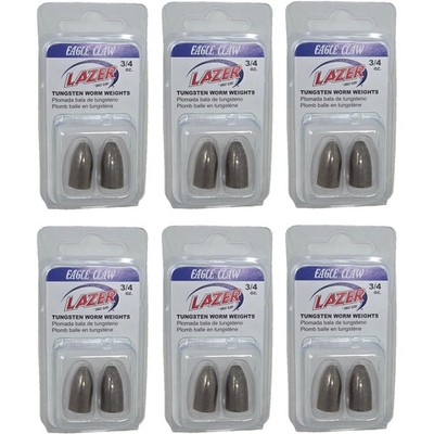 (Lot of 6) Eagle Claw Lazer Tungsten Worm Weights 3/4 oz Plain LTGWWP-34 2pack