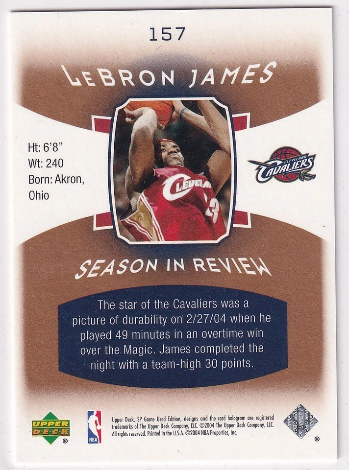 2005 Upper Deck SP Game-Used NBA No 157 LeBron James Season In Review Gold 18/50 - Image 2 of 2