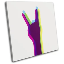 Rock On Hand 3D Retro Funky  Illustration SINGLE CANVAS WALL ART Picture Print