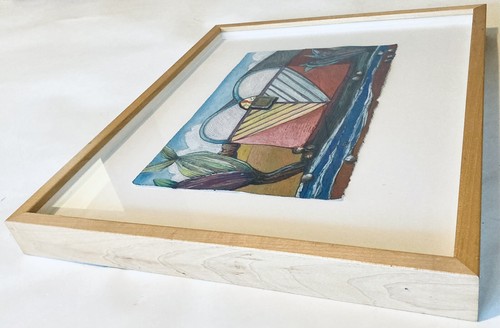 Heart-Shaped Air Stream Boat 21" Desert Landscape Painting Cactus Love Geometric - Picture 5 of 9