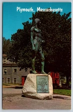 Postcard Massachusetts Plymouth Massasoit Great Sachem Statue 47T