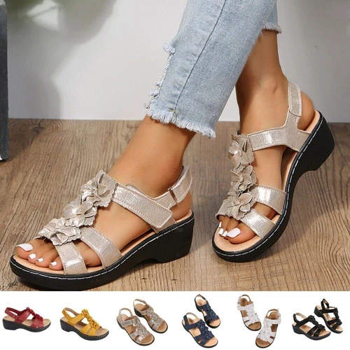 Womens Summer Slingback Sandals Ladies Casual Orthopedic Wedge Walking Shoes - Picture 3 of 24