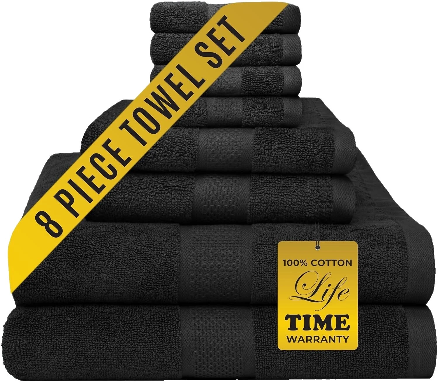 Black 100% Cotton Bath Towels