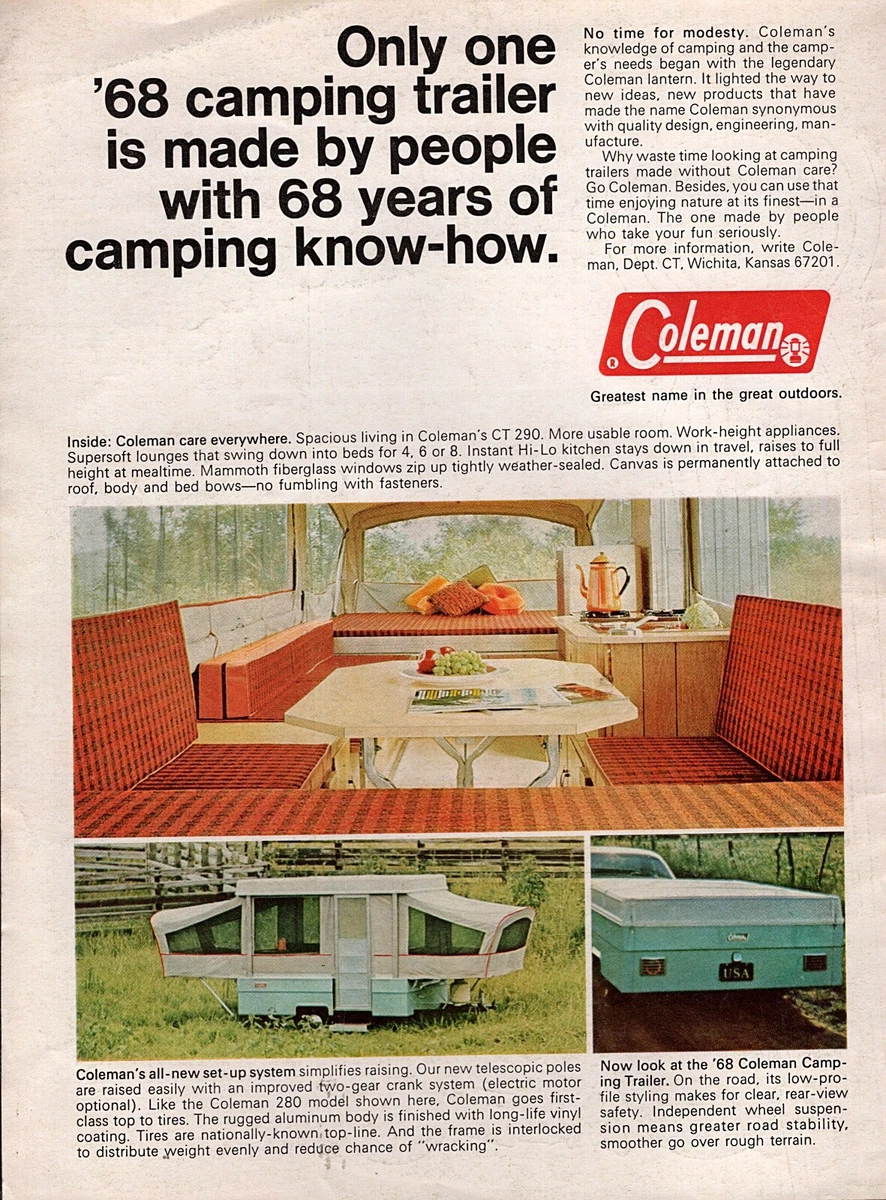1968 Coleman CT 280 CT 290 Camping Tent Trailer Original Color Print Ad