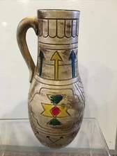 Native American Pottery Pitcher Vase With Handle Indian Symbol vintage