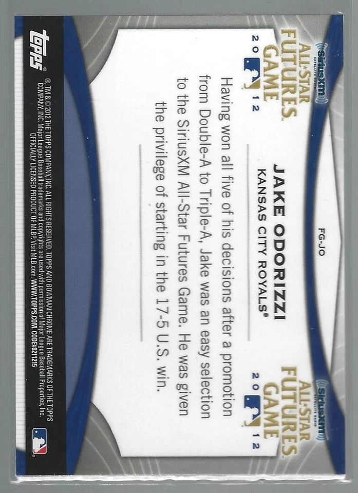 2012 Bowman Chrome Futures Game Royals Baseball Card #FG-JO Jake Odorizzi - Image 2 of 2
