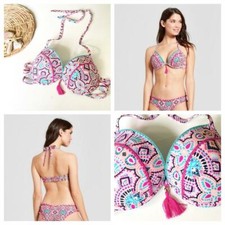 Shade Shore bikini swimsuit top 38B pink/aqua tassel underwire- no tags NWOT