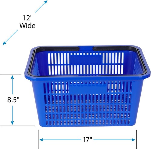 Shopping Baskets Set of 12 Blue Durable Break Resistant Plastic w/ Metal Stand - Picture 4 of 12