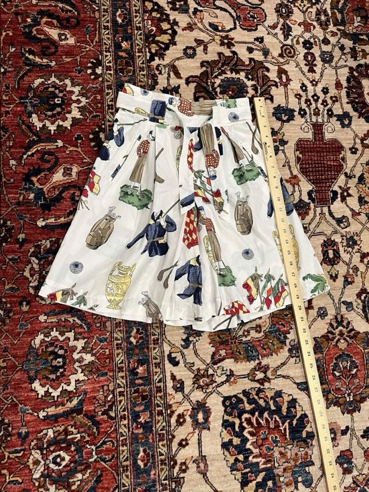 Vintage Britânico Cáqui Novidade Maximalista Golfe Esportivo Plissado Cintura Alta Curto - Imagem 3 de 4