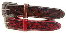  WESTERN LEATHER BELT. COWBOY RODEO CASUAL LEATHER BELT FLORAL EMBOSSED
