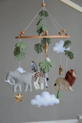 Filz Babywiege Safari Mobile Kinderzimmer Hängespielzeug Handarbeit Babyparty Geschenk