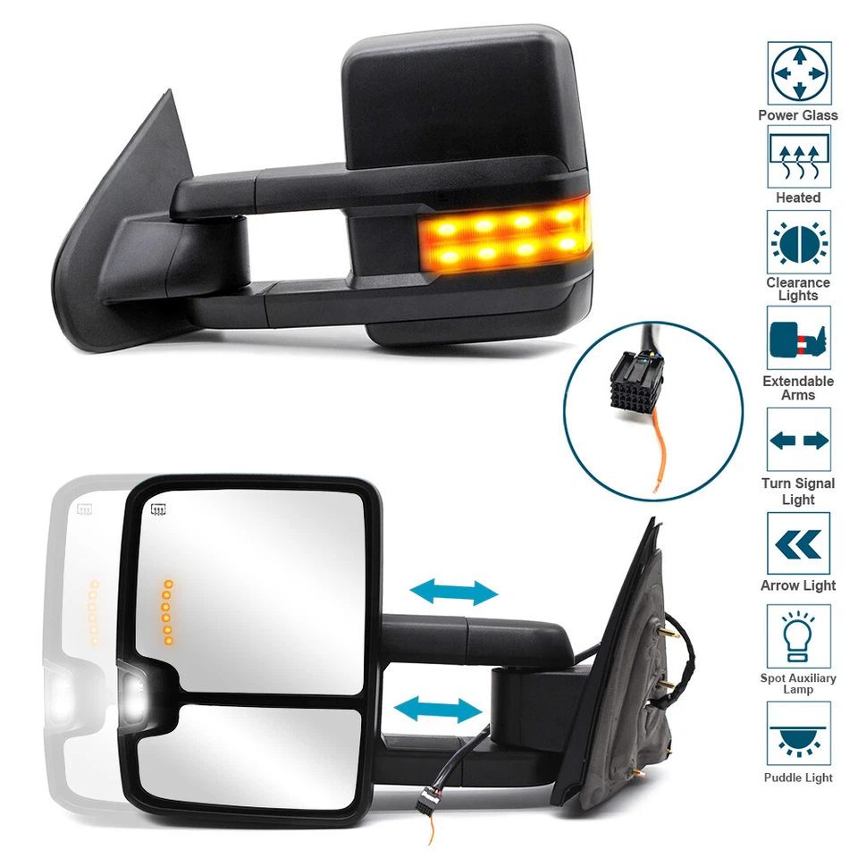 Tow Mirrors for 2014-2018 Chevy Silverado Sierra 1500 2500HD 3500HD Power Heated - Image 2 of 4