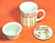 Floral Porcelain Tea Cup Mug w/ Steeping Lid & Strainer Joy San Francisco Coffee
