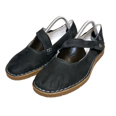 Eric Michael Women US 10 Shoes Black Nubuck Suede Leather Mary Jane Flats Italy 