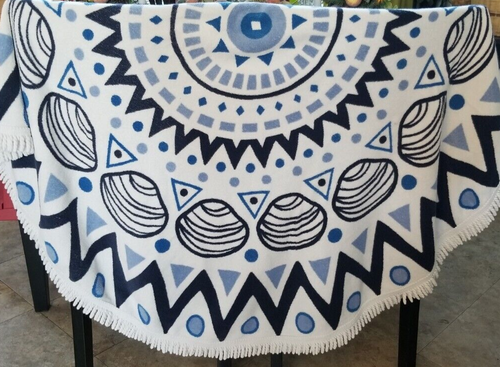 Tofino Towel Co. LARGE Round Beach Towel Blanket 60x60 Blue and White Chesterman - Picture 12 of 12
