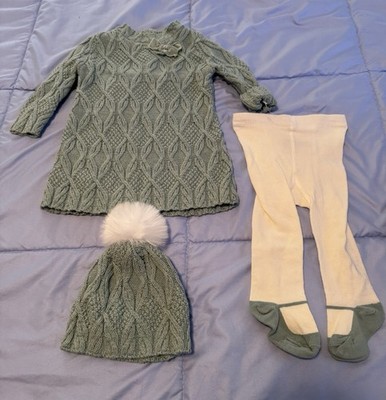 Max Studio Baby 3-6 Months Three Piece Tunic, Tights, Hat Green