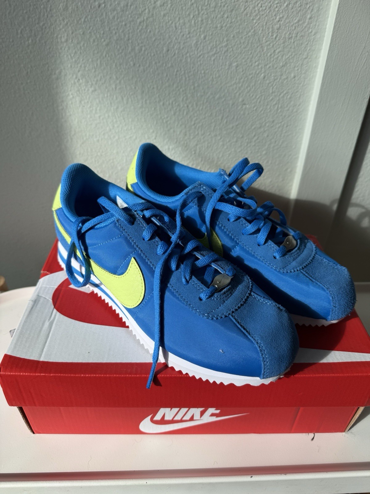 Nike Kids Cortez BG Blue Yellow Sneaker Synthetic Suede Size 5.5Y
