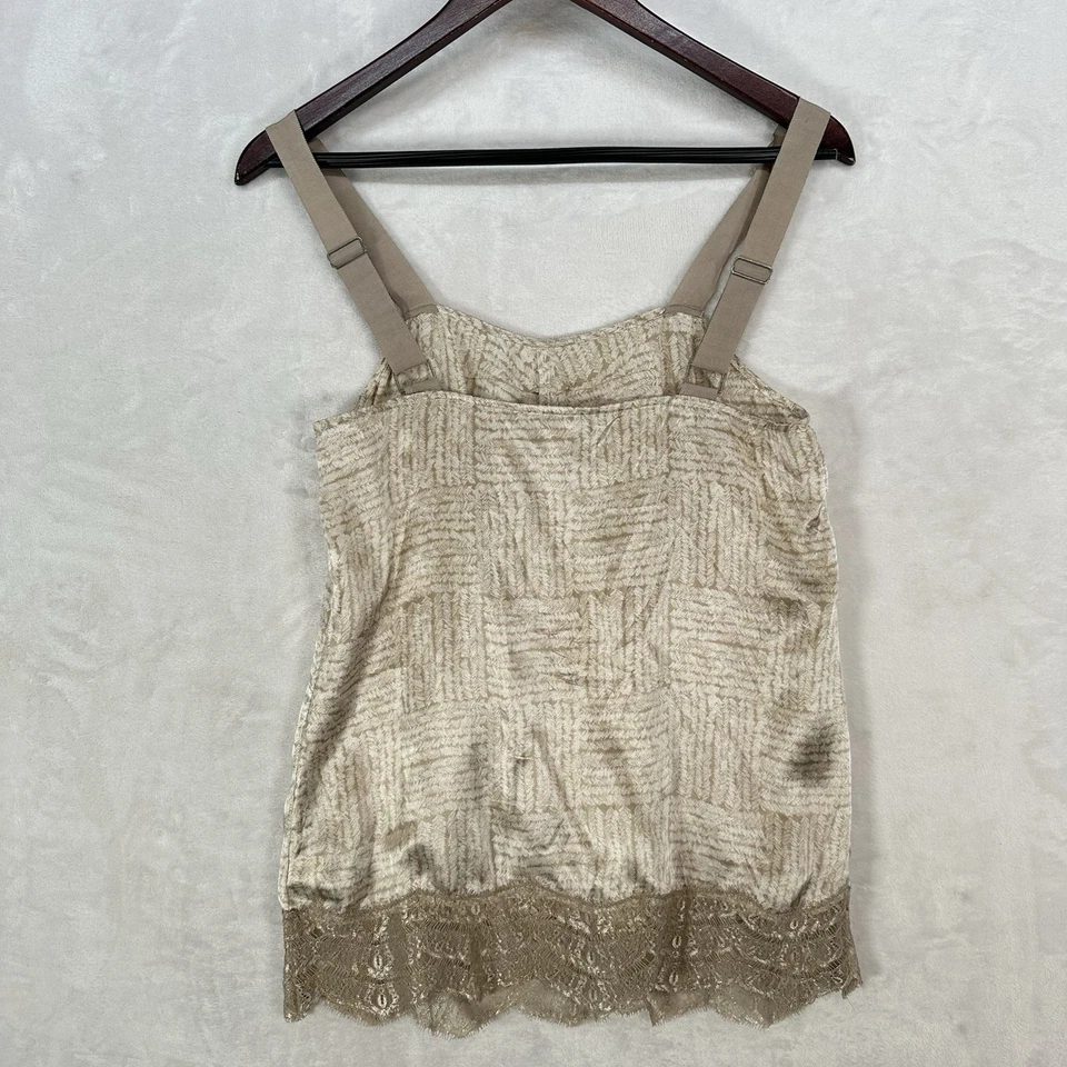 Camiseta sin mangas Banana Republic para mujer S beige satinado cuello cuadrado seda hadas romántica Y2K Foto 3 de 4