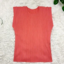 ISSEY MIYAKE Pleated Sleeveless Tops Orange Size M