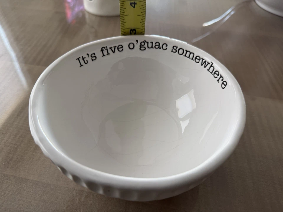 Mud Pie Guacamole Bowl It’s Five O’Guac Somewhere White Bowl Party Serving - Image 3 of 4