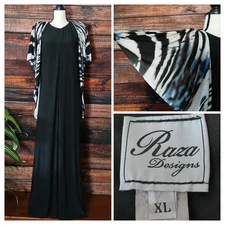 Raza Designs Gown Size XL Maxi Dress Long Wing Sleeve US Made Unique Vintage