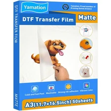 DTF Transfer Film: A3 50 Sheets Premium Double-Sided Matte Finish PET Transfe...