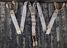 Vtg Perry Ellis Portfolio Silk Suspenders Braces Billiards Pool Cue Sports Print