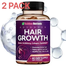 2 PACK NEW!  Rainbow Nutrients Advanced Hair Growth- Prevent Hair Loss